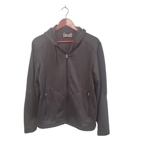 REI Outdoor Hiking Fleece Hooded Mens‎ Dark Grey Jacket Size Small